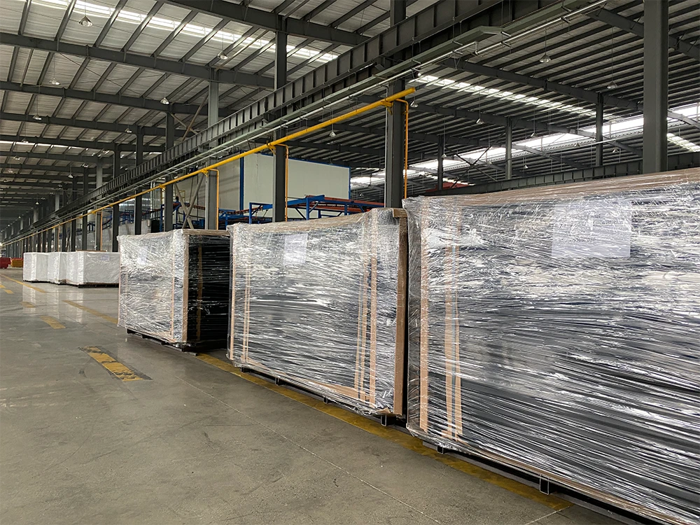 Standard export packaging of metal fence panels on wooden pallets for secure sea freight shipping